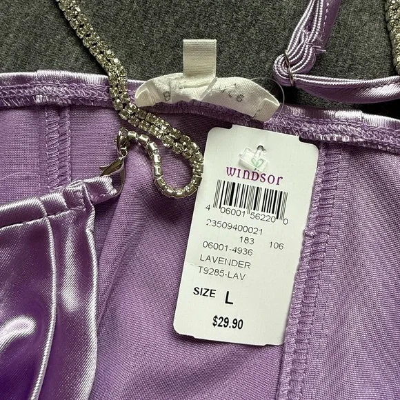 Purple/Lavender Satin Corset Crop Top with Jeweled Chain Straps - Picture 4 of 5